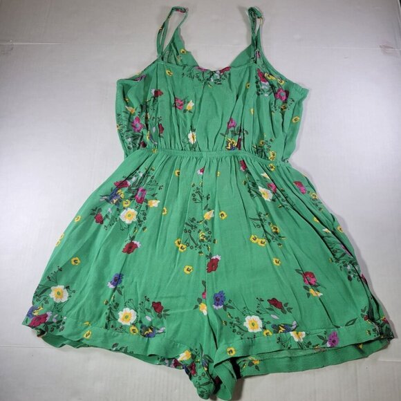 Green Floral Sleeveless Wrap Romper With Adjustable Straps & Elastic Waist By Ex - Picture 11 of 11
